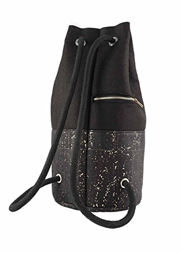 Seesack Daypack Filz & Kork 14l, fair und veganer Rucksack Damen schwarz, Kordeln verstellbar, Rucksack Frauen Schwarz, UlStO - 2