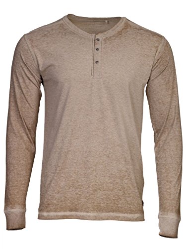 TREVOR'S KAAN Herren Langarmshirt mit Rundhalsausschnitt und Knopfleiste aus Baumwolle und Polyester - dark-sand