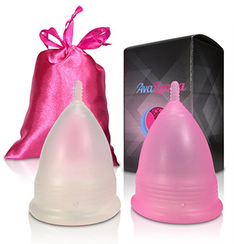 AvaLoona Menstruationstasse aus medizinischem Silikon mit Beutel - Doppelpack (groß, rosa, 2 Menstruationskappen)