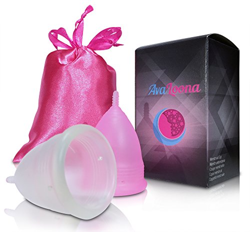 AvaLoona Menstruationstasse Doppelpack aus medizinischem Silikon mit Beutel (groß, rosa, 2 Menstruationskappen) - 2