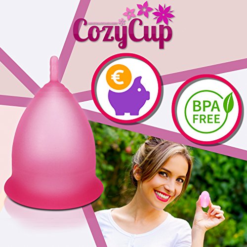 CozyCup Classic Menstruationstasse aus medizinischem Silikon inkl. Stoffbeutel – rosa (klein, Gr. 1) - 5