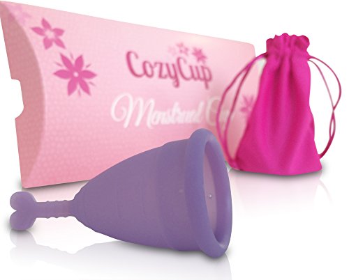 CozyCup - Menstruationstasse mit GRATIS Stoffbeutel zum Aufbewahren - aus medizinischem Silikon - (klein, lila)