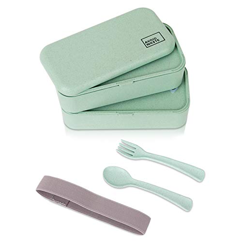 avoid waste Nachhaltige Lunchbox ♻ Die Premium Aufbewahrungsbox mit Deckel und Besteck im Bento-Box Stil mit Zwei Fächern. Biologisch abbaubar, plastikfrei, BPA frei, auslaufsicher - 2