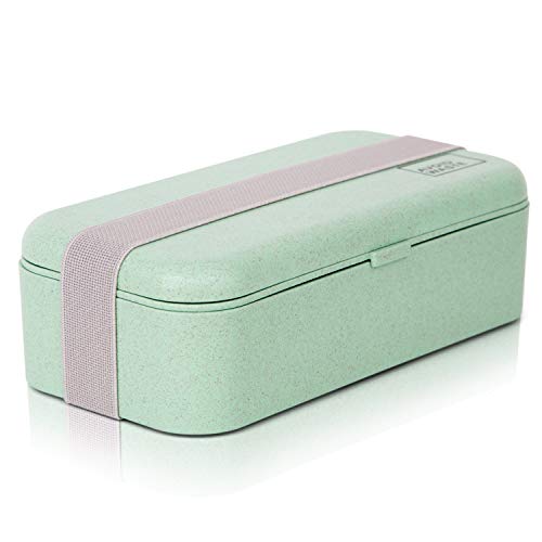 avoid waste Nachhaltige Lunchbox ♻ Die Premium Aufbewahrungsbox mit Deckel und Besteck im Bento-Box Stil mit Zwei Fächern. Biologisch abbaubar, plastikfrei, BPA frei, auslaufsicher - 3