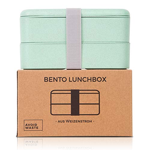 avoid waste Nachhaltige Lunchbox ♻ Die Premium Aufbewahrungsbox mit Deckel und Besteck im Bento-Box Stil mit Zwei Fächern. Biologisch abbaubar, plastikfrei, BPA frei, auslaufsicher - 4