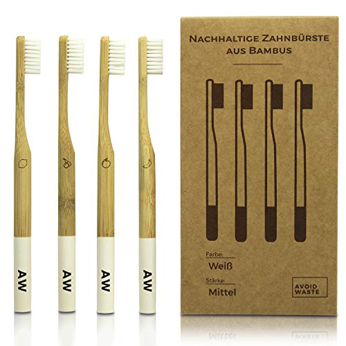 AVOID WASTE - Nachhaltige Zahnbürste aus Bambus mit weichen Borsten (4 Stck.)