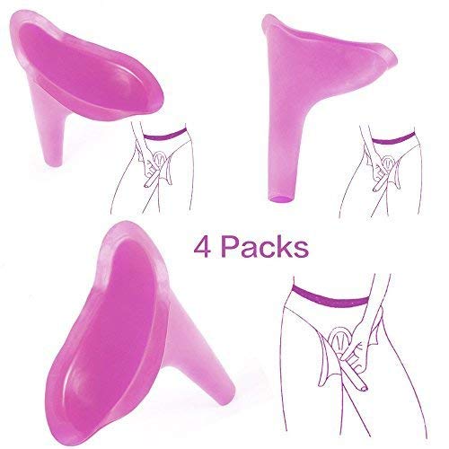 Frauenurinal Urinal für Frauen für sicheres Urinieren im Stehen oder Hocken, ,wiederverwendbar und tragbar, ideal für unterwegs wie Camping, Reisen, Wandern,Bergsteigen,4 Stück (Pink) - 5