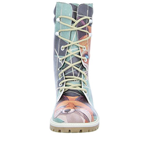 Dogo Red Fox Super Bootz Damen Stiefel Schnürer Fuchs Motiv All-Over-Print Mehrfarbig - 3