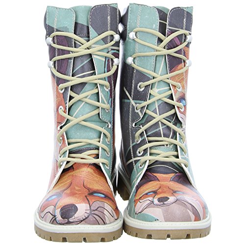 Dogo Red Fox Super Bootz Damen Stiefel Schnürer Fuchs Motiv All-Over-Print Mehrfarbig - 5