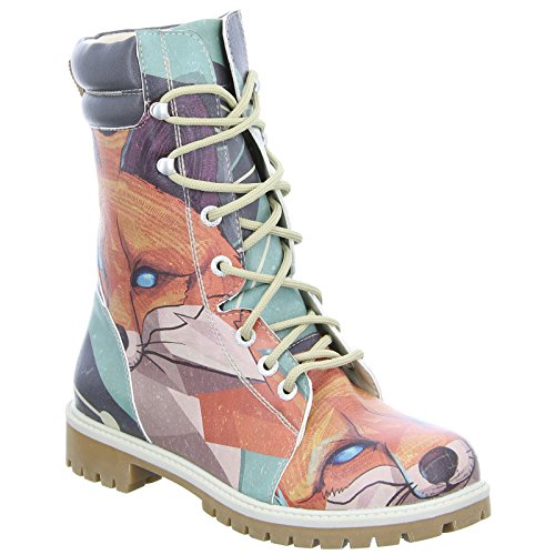 Dogo Red Fox Super Bootz Damen Stiefel Schnürer Fuchs Motiv All-Over-Print Mehrfarbig - 6