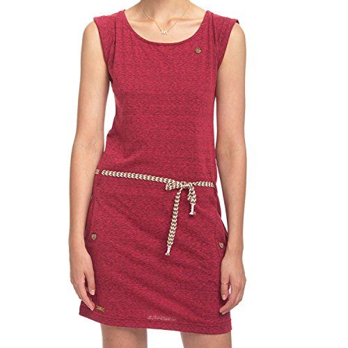 Ragwear Stoffkleid mit Streifmuster und Taillengürtel - rot