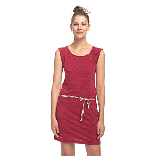 Ragwear Stoffkleid mit Streifmuster und Taillengürtel – rot - 2