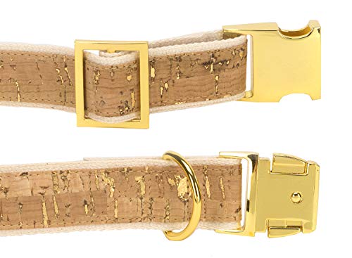 4 Nooks - Veganes Design Hundehalsband aus Baumwolle und Kork mit Gold, Größe S - 2
