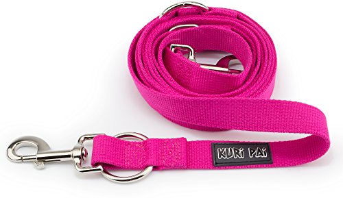 KURI PAI Pinke Hundeleine Für Große Kräftige Hunde, Mehrfach Verstellbar, 3m Leine (1,5m - 2,8m) Doppelleine (2.5cm breit, Pink), Für Zwei Hunde, Umweltfreundlich Aus Bambus - 2