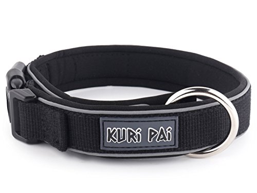 KURI PAI – schwarzes Reflektor-Hundehalsband aus Bambus und Neopren