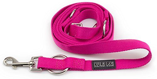 KURI PAI Pinke Hundeleine Für Mittelgroße Hunde, Mehrfach Verstellbar, 3m Leine (1,5m - 2,8m) Doppelleine (2.0cm breit, Pink), Für Zwei Hunde, Umweltfreundlich Aus Bambus - 2