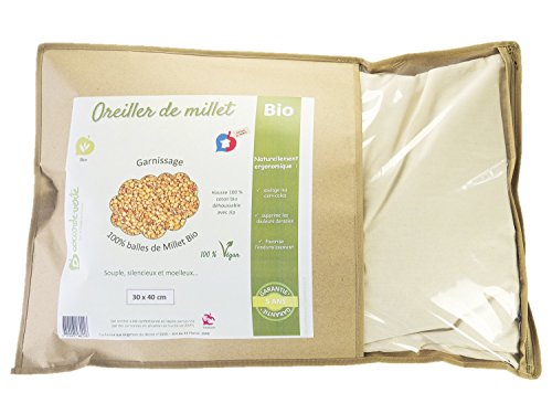 La Cocarde Verte - Bio-Hirsekissen - Ergonomisches Kissen für den Hals - Bio-Baumwolle und Bio-Gemüsebälle - Made in France 5 Jahre Garantie - Vegan - 3
