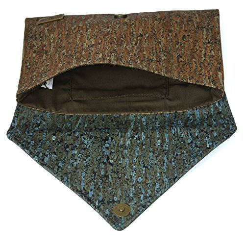 CorkLane Damen Handtasche Kork Abendtasche Envelope Clutch Korkleder vegan aus Portugal Braun und Türkis-Blau - 3