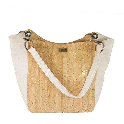 CorkLane Damen Shopper Korkleder vegan Henkeltasche Schultertasche Kork weiß - 2