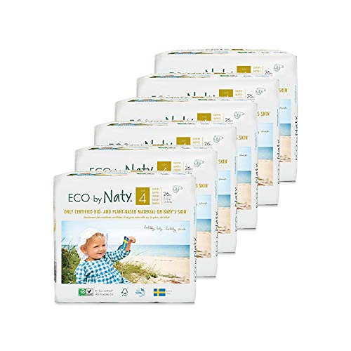 NATY by Nature Babycare 8178389 Eco by Naty Premium Bio-Windeln für empfindliche Haut, Größe 4, 7-18 kg, 6 Packung à 26 Stück (156 Stück insgesamt), weiß - 2