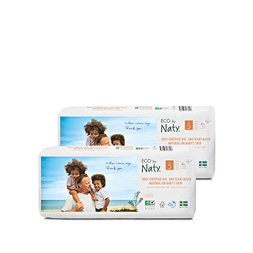 Eco by Naty Premium Bio-Windeln für empfindliche Haut, Größe 5, 11-25 Kg, 2 Packungen à 40 Stück (80 Stück insgesamt), weiß - 2
