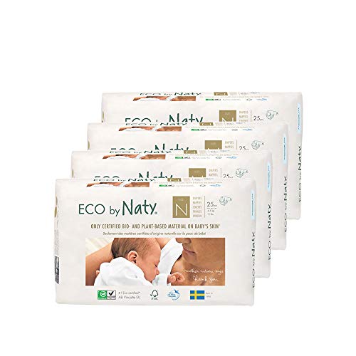Eco by Naty Premium Bio-Windeln für empfindliche Haut, Größe Newborn - 4, 5 kg, 4 Packungen à 25 Stück (100 Stück insgesamt), weiß - 2