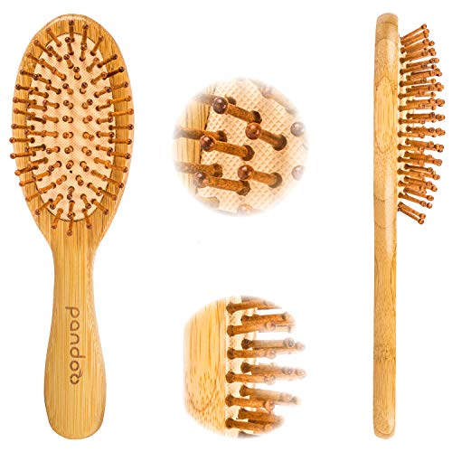 pandoo Bambus Haarbürste mit Naturborsten - Vegan, umweltfreundlich - Natur-Bürste mit Bambusborsten für natürlich schöne Haare für Männer, Frauen & Kinder - Detangler - 7