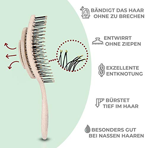 Ninabella®️ Bio Haarbürste ohne Ziepen, Profi Entwirrungsbürste, Einzigartige Detangler-Bürste mit Spiralfeder, Anti-Ziep-Haarbruch-Knoten-Spliss-Bürste - 2
