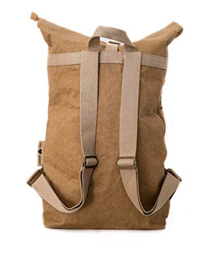 PAPERO ® Rucksack aus Kraft- Papier | Ultra minimalistisch Herren Damen, Robust, Wasserfest Vegan fair nachhaltig Urban Style FSC Zertifiziert | Kurier Taschen, Rolltop Laptop Farbe:Hellbraun - 2