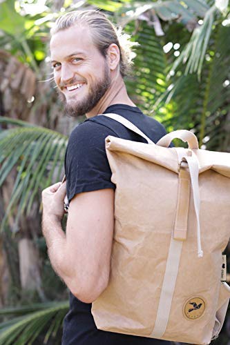 PAPERO ® Rucksack aus Kraft- Papier | Ultra minimalistisch Herren Damen, Robust, Wasserfest Vegan fair nachhaltig Urban Style FSC Zertifiziert | Kurier Taschen, Rolltop Laptop Farbe:Hellbraun - 7