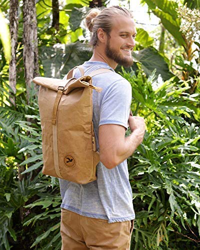 PAPERO ® Rucksack aus Kraft- Papier | Ultra minimalistisch Herren Damen, Robust, Wasserfest Vegan fair nachhaltig Urban Style FSC Zertifiziert | Kurier Taschen, Rolltop Laptop Farbe:Hellbraun - 9