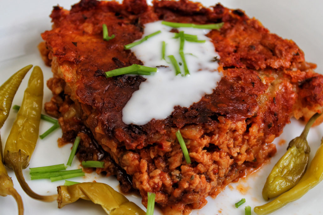 Veganer Kartoffelpuffer-Auflauf / -Lasagne